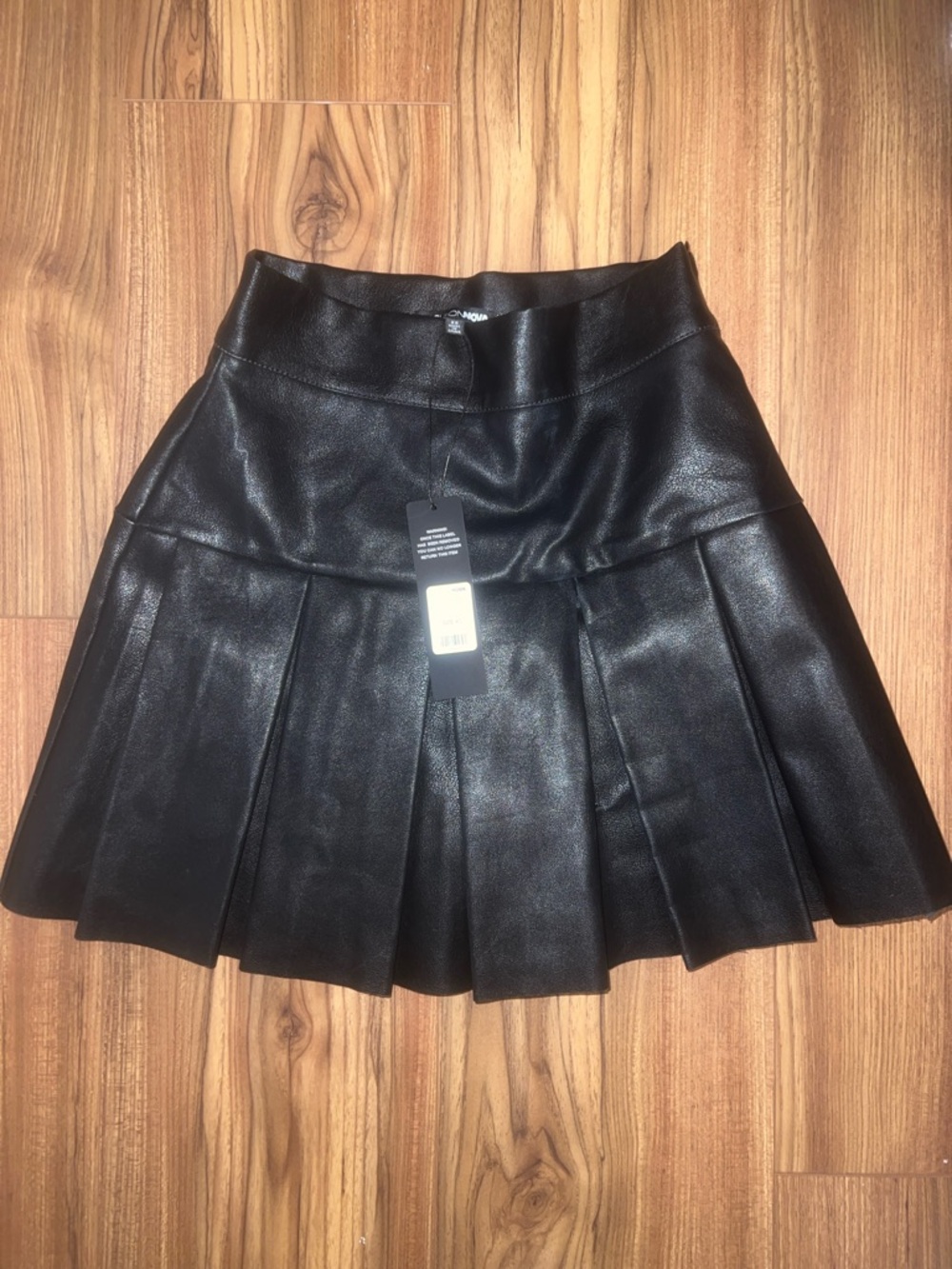 Black Faux Leather Pleated Mini Skort